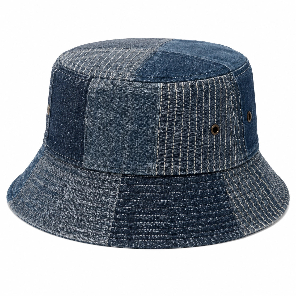 Anglerhut Einheitsgröße aus Denim in Dunkelblau mit Steppnähten