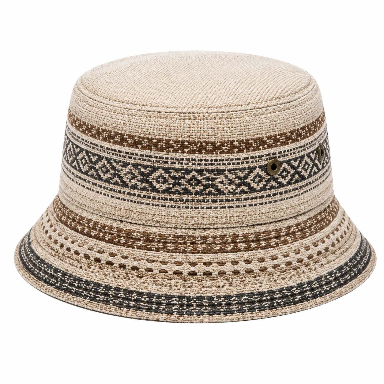 Anglerhut Einheitsgröße aus Textil Beige Braun Schwarz mit Webmuster