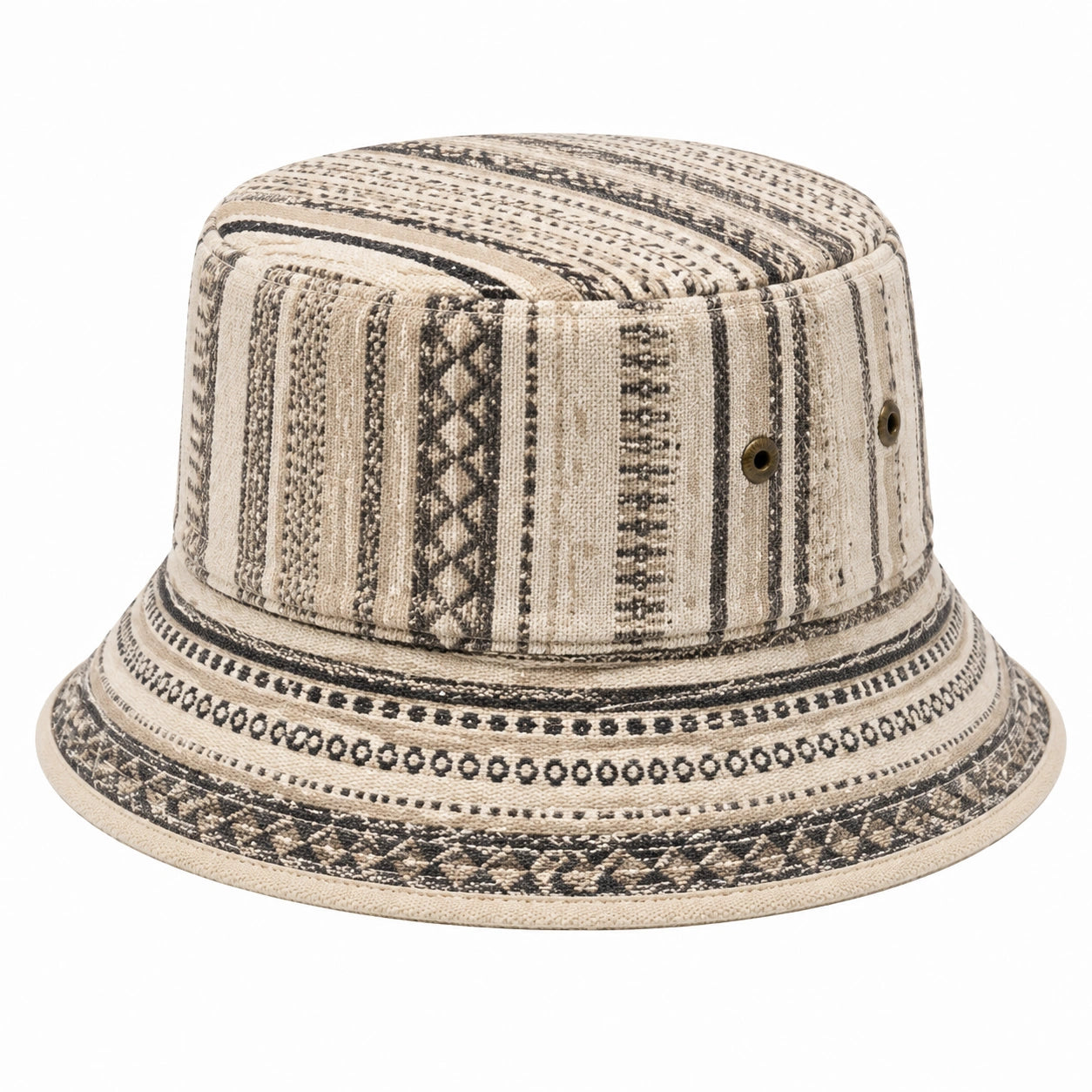 Bucket Hat Einheitsgröße aus Textilgewebe Beige Schwarz mit Webmuster