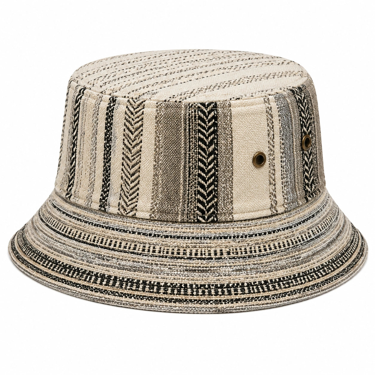 Fischerhut Einheitsgröße aus Textil in Beige Schwarz Grau mit Webmuster