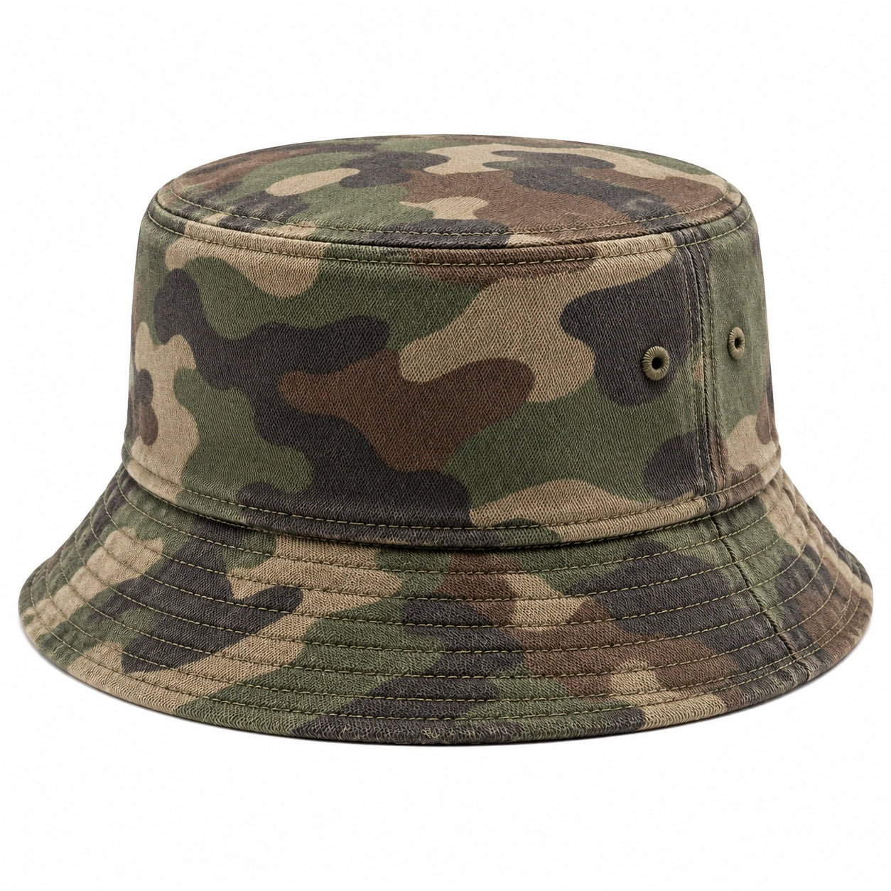 Bucket Hat Einheitsgröße Baumwollgewebe Camouflage Grün Braun mit Belüftungsösen