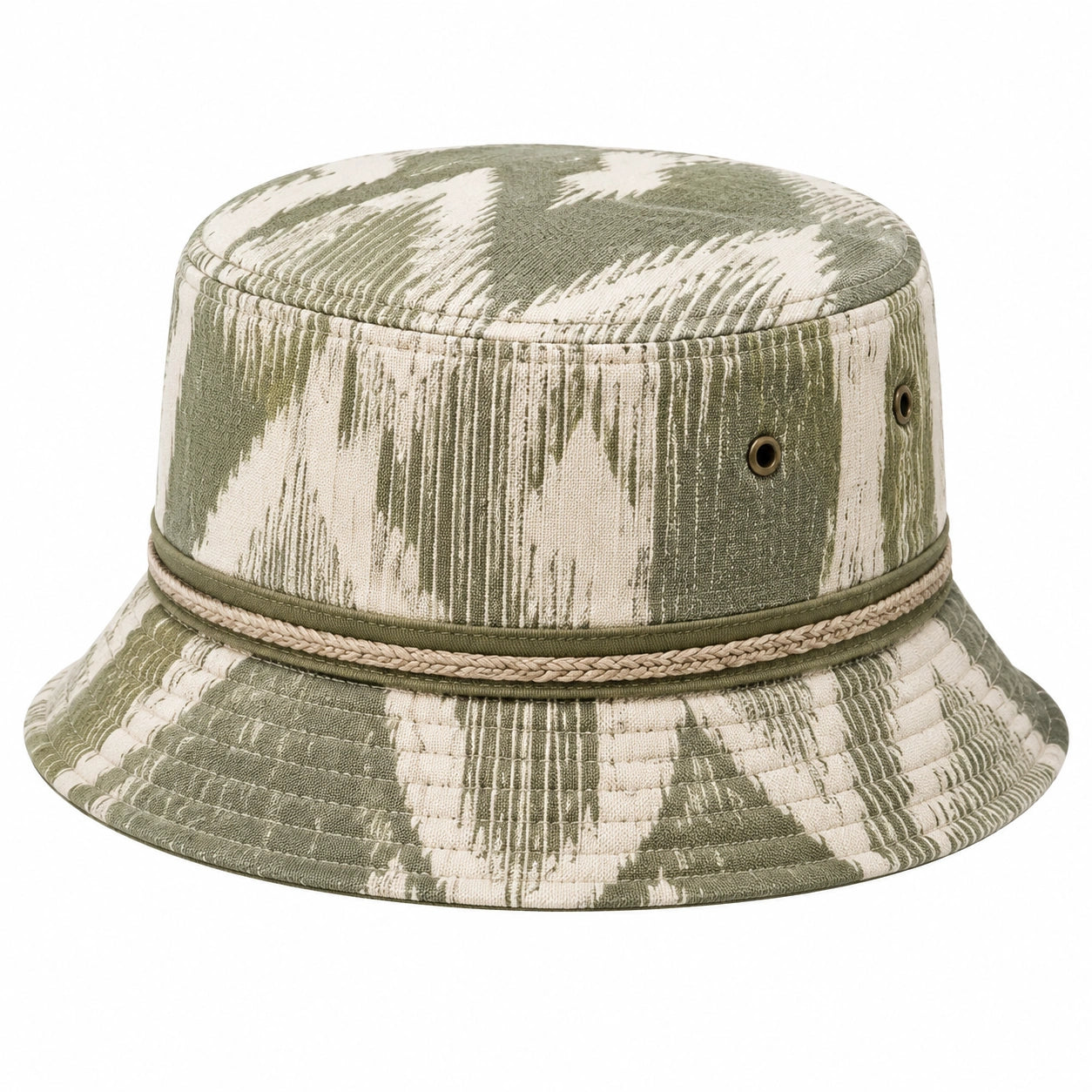 Bucket Hat Einheitsgröße Textilgewebe Olivgrün Creme Freizeit mit Belüftungsösen