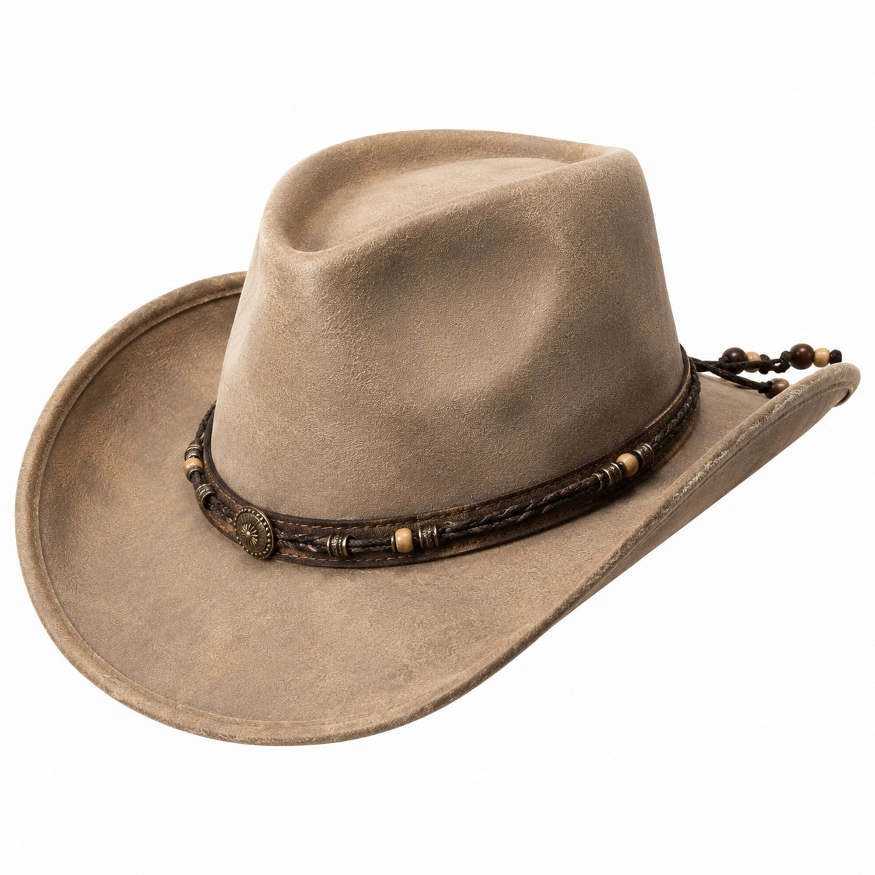 Cowboyhut Einheitsgröße Braun in Lederoptik mit geflochtenem Hutband