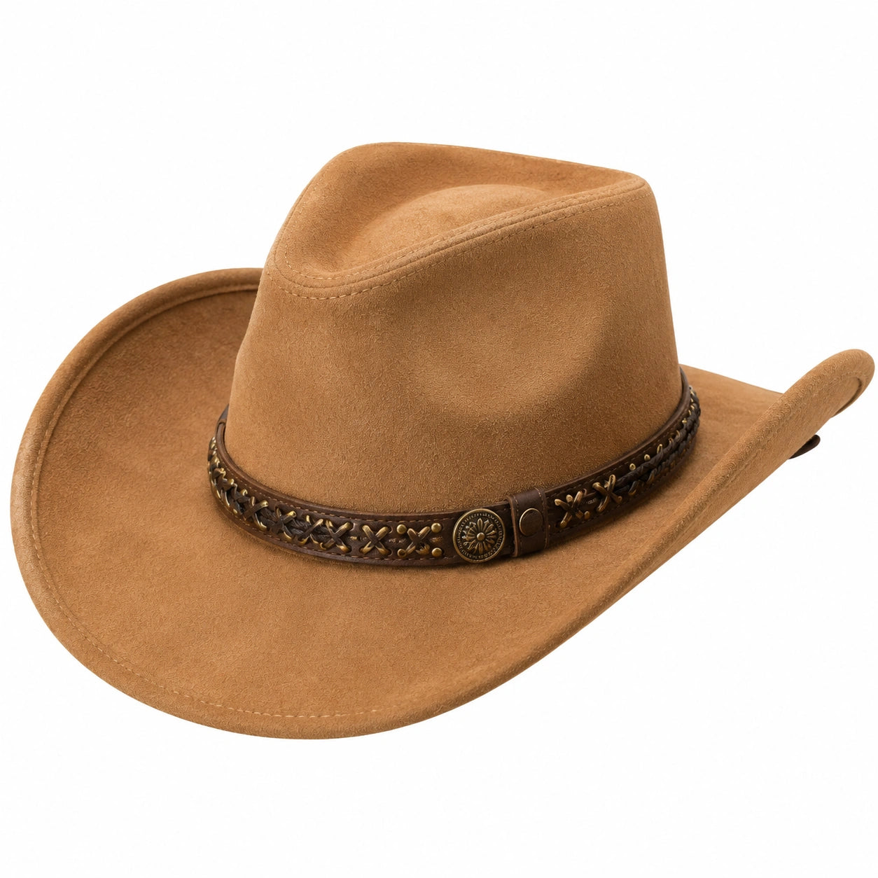 Cowboyhut Einheitsgröße in Braun mit Veloursoptik und Zierband im Westernstil