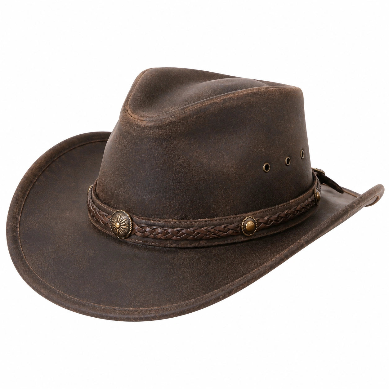 Cowboyhut Einheitsgröße in Dunkelbraun aus lederähnlichem Material mit geflochtenem Band
