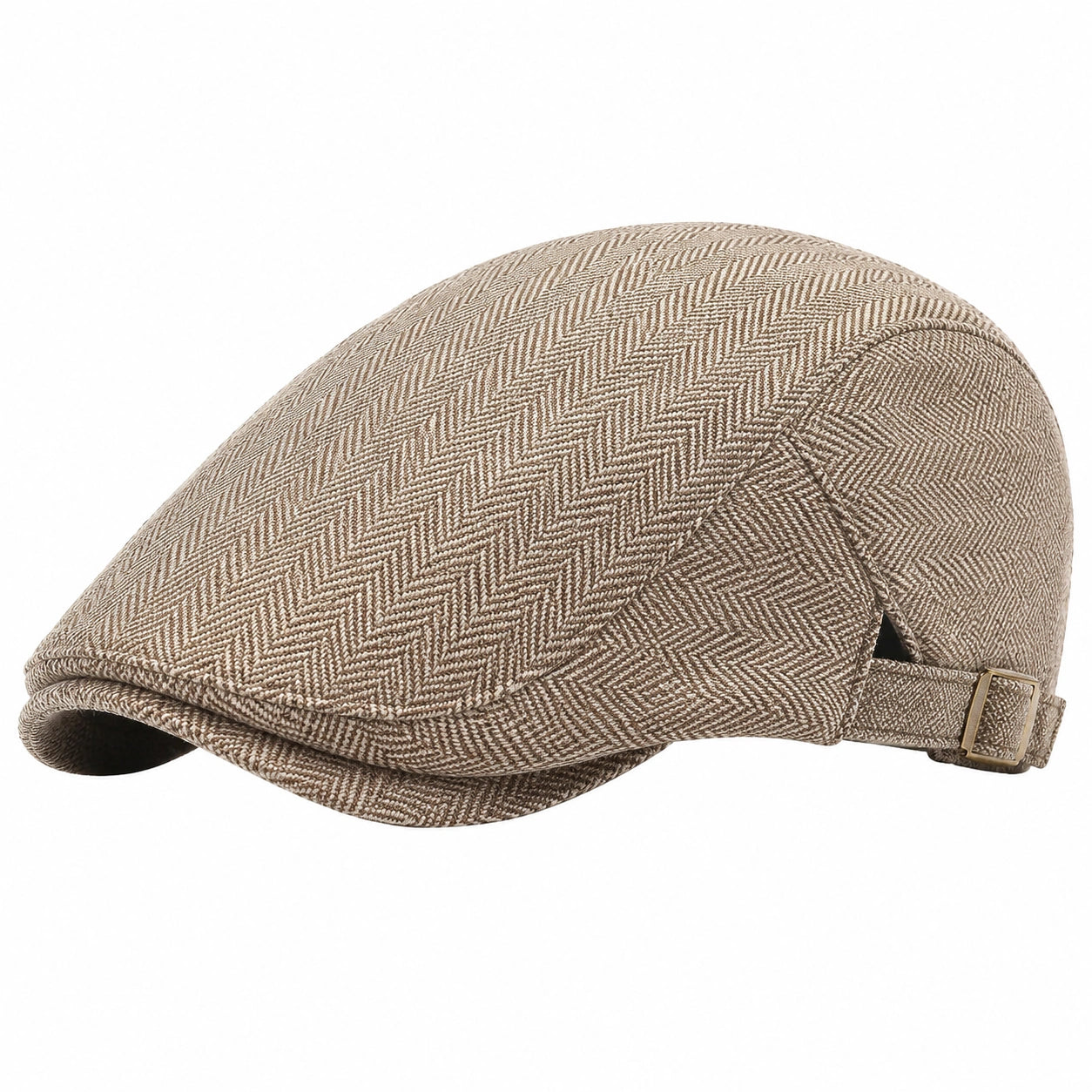 Schiebermütze Einheitsgröße aus Webstoff Beige Braun mit Fischgrätmuster verstellbar