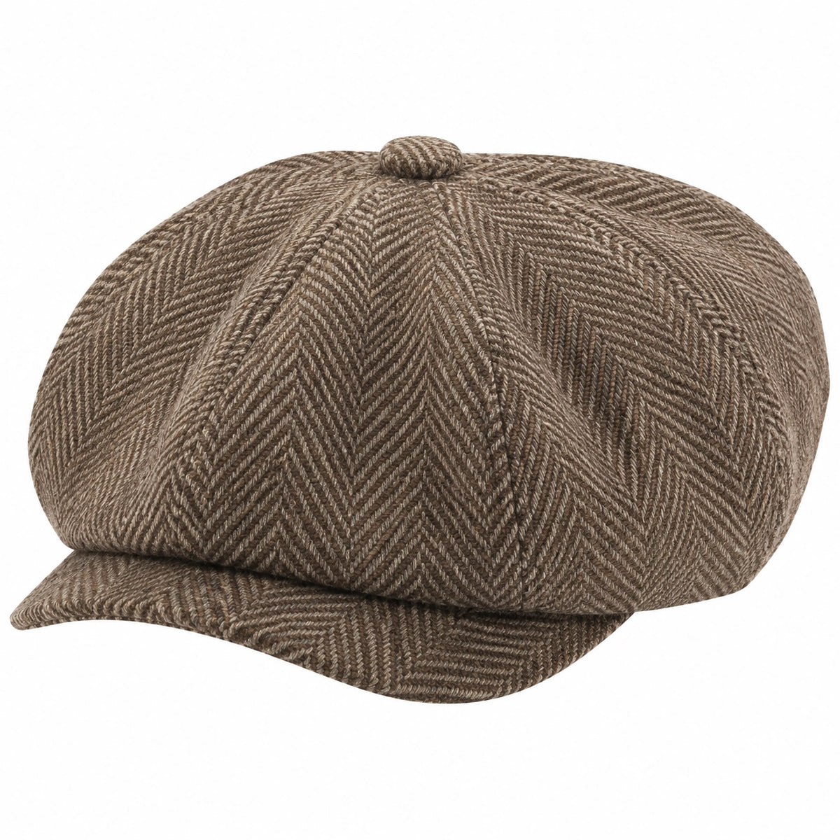 Schiebermütze Einheitsgröße Braun Beige Webstoff mit Fischgrätmuster klassischer Stil