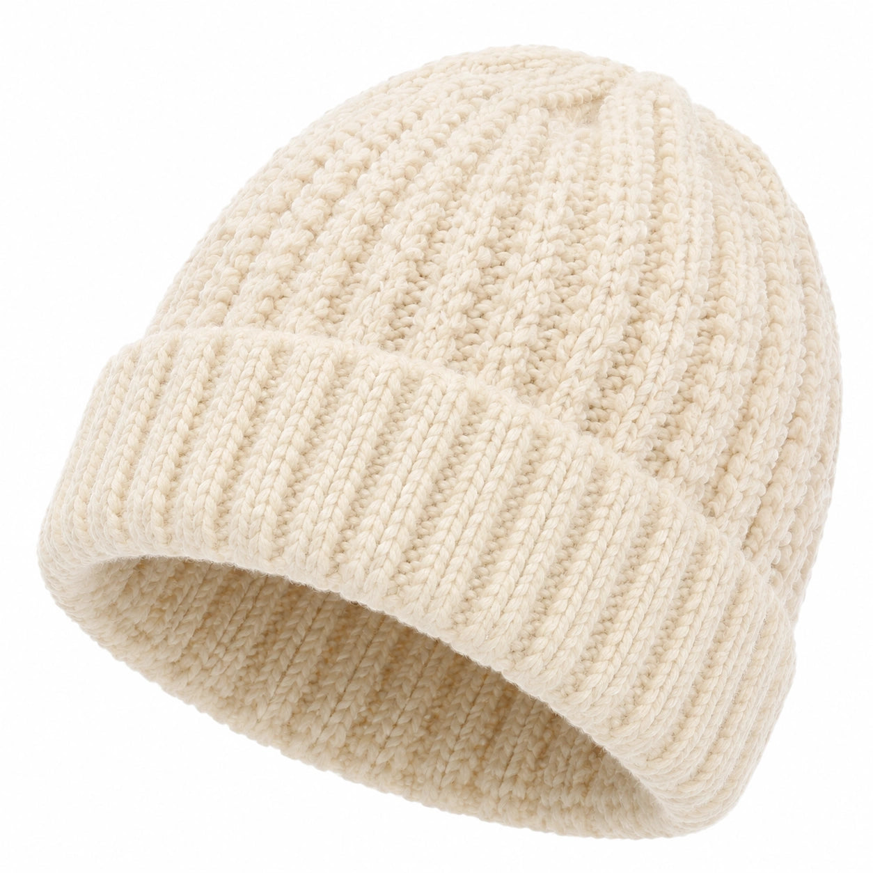 Strickmütze Einheitsgröße Creme aus Strickmaterial mit Umschlag für Alltag