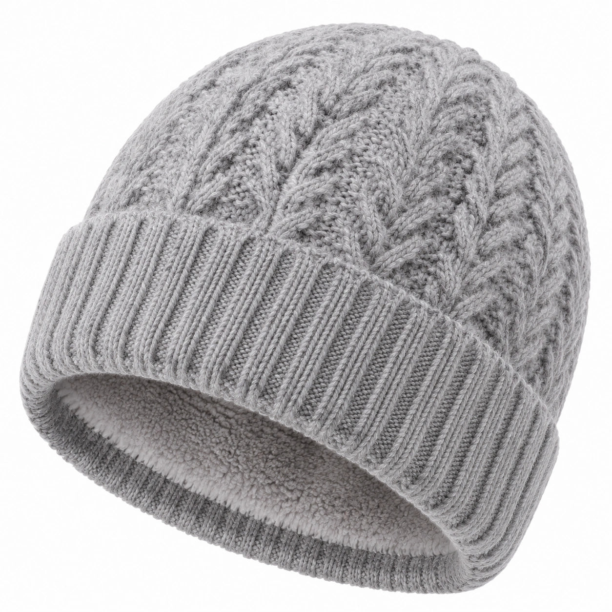 Strickmütze Einheitsgröße Grau gefüttert mit Zopfmuster für Winter