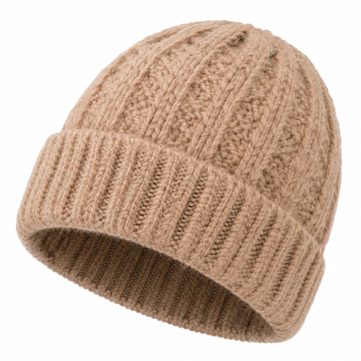 Strickmütze Einheitsgröße Beige mit Rippbündchen für Alltag