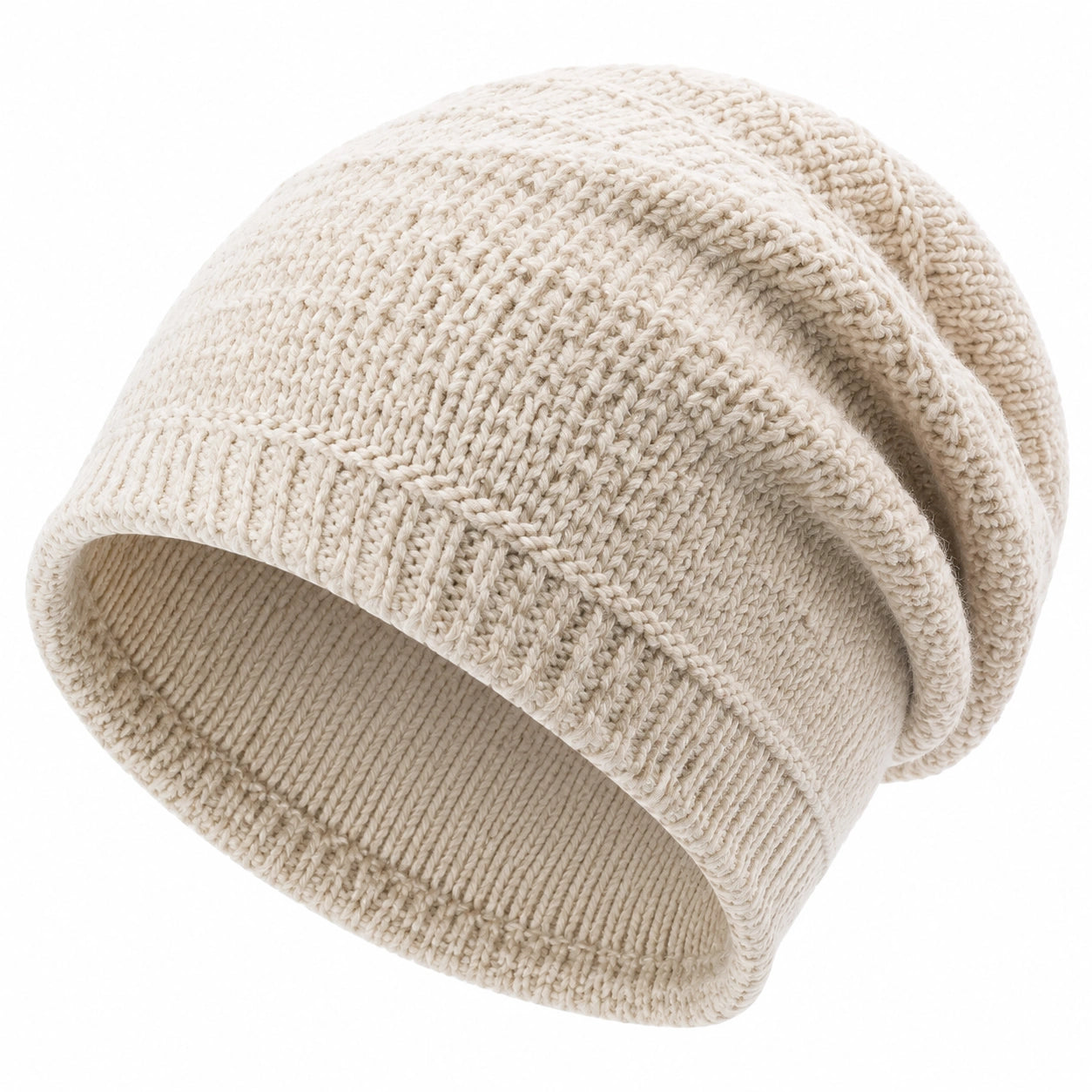 Strickmütze Einheitsgröße cremefarben mit Umschlag für Damen und Herren