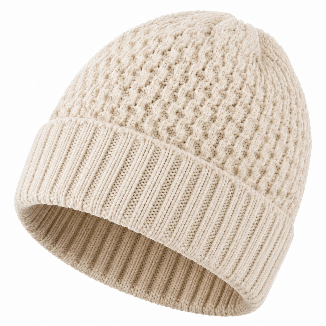 Strickmütze Einheitsgröße Creme mit Umschlag für den Alltag