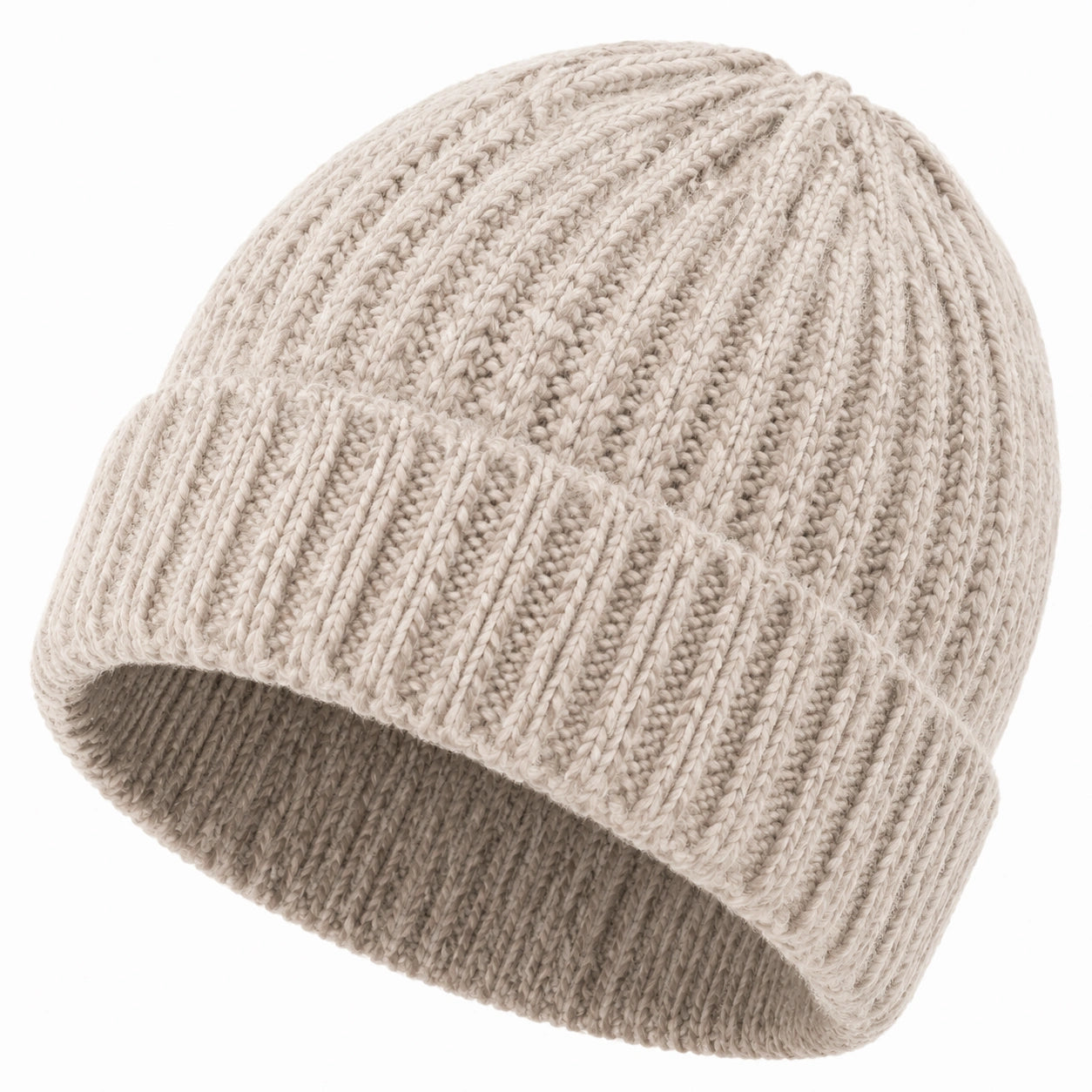 Strickmütze Einheitsgröße Beige aus Stricktextil mit Umschlag für Alltag